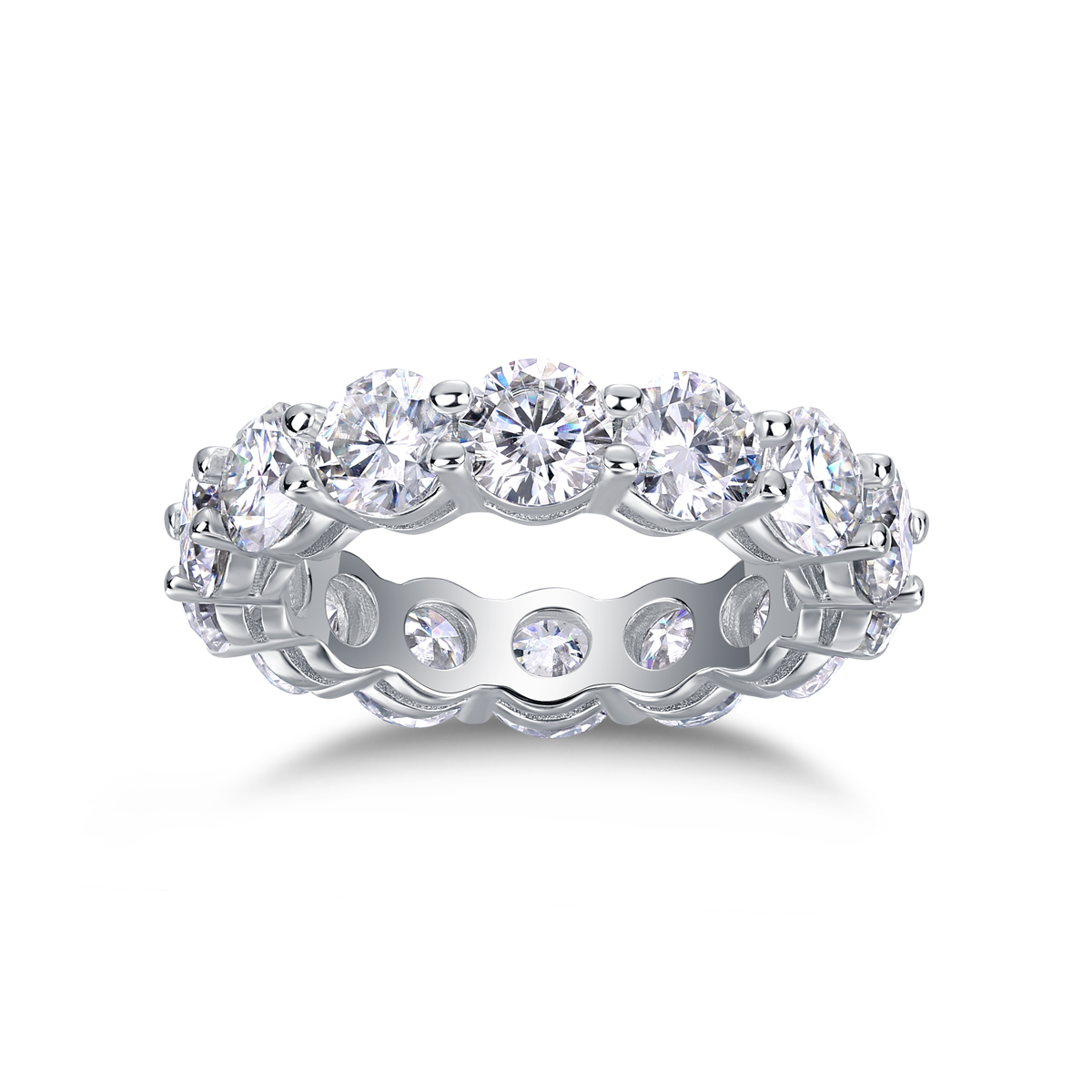 S925 Silver 3.5g Platinum Plated Moissanite Eternity Ring, 5.0mm 13pcs D VVS1 Band, GRA Certified US 5-9 photo 1