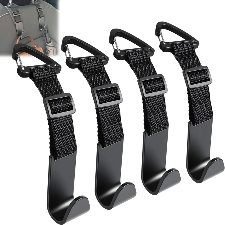 Amooca 4 Pack Anti-drop Headrest Hooks Adjustable Car Seat Organizer photo 1