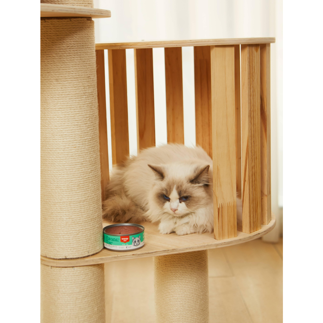 Modern Plain Waterproof Freestanding Cat Tree - 5-Tier, 102-118 In Adjustable Ceiling-to-Floor, Hemp Scratching Post, Chew Resistant Activity Center With Perches, Machine Wash Compatible photo 7