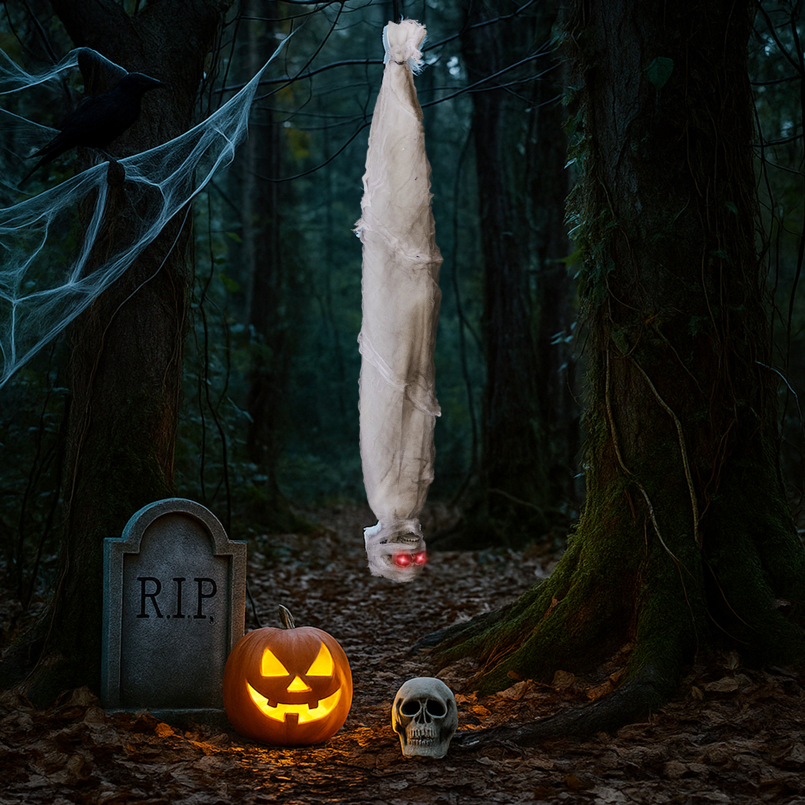 3ft Halloween Animated Hanging Cocoon Corpse Decoration,Dead Body Prop With Motion & Horror Scream,Haunted House Indoor And Outdoor Decorations,Creepy Tree Hanging Decor photo 8