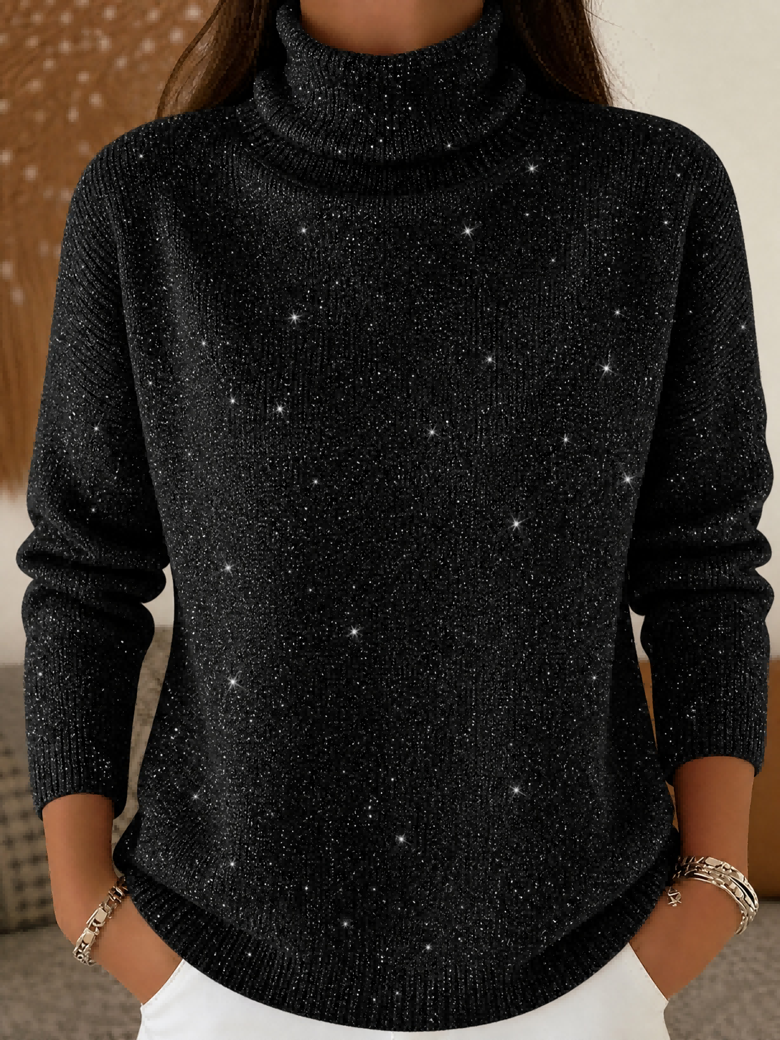 Women's High-neck Long-sleeve Casual Top Sweate photo 1