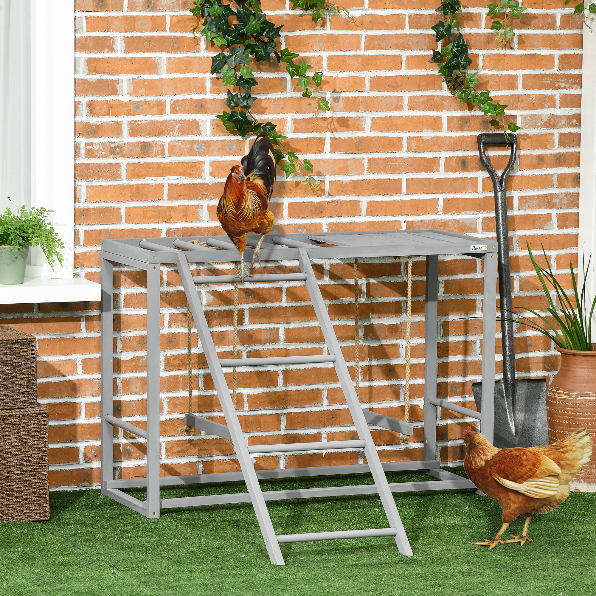 Chicken Activity Game With Swing Set For 3-4 Birds, Wooden Chicken Coop Accessory With Multiple Chicken Perches And Hen Ladder Grey photo 7