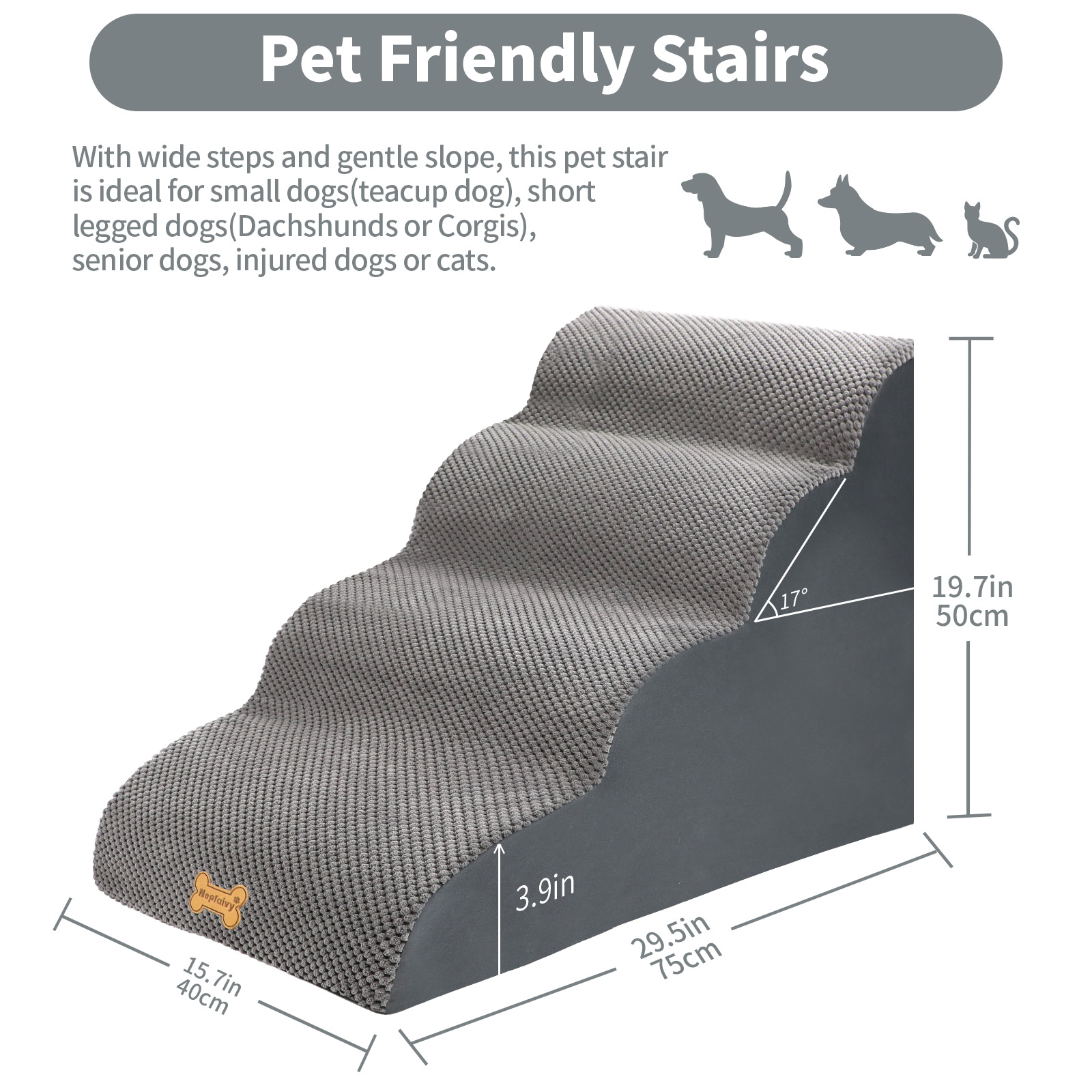 Nepfaivy Dog Steps Stairs For Bed - Non-Slip Pet Stairs For Small Dogs And Cats, Dog Ramp For Sofa With High Density Foam And Removable Cover photo 6
