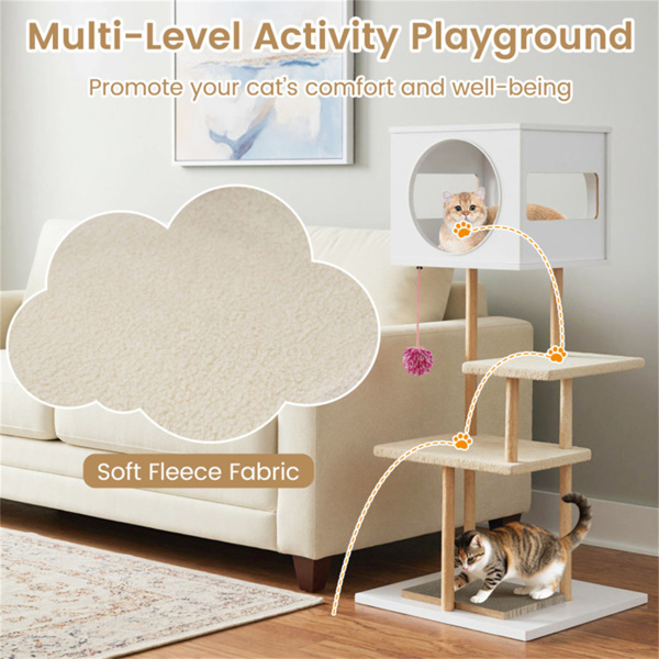 Multi-Level Cat Tree With 2 Scratching Pads, Dual-Door Cat Condo & Anti-Tipping Kit For Indoor Cats photo 2