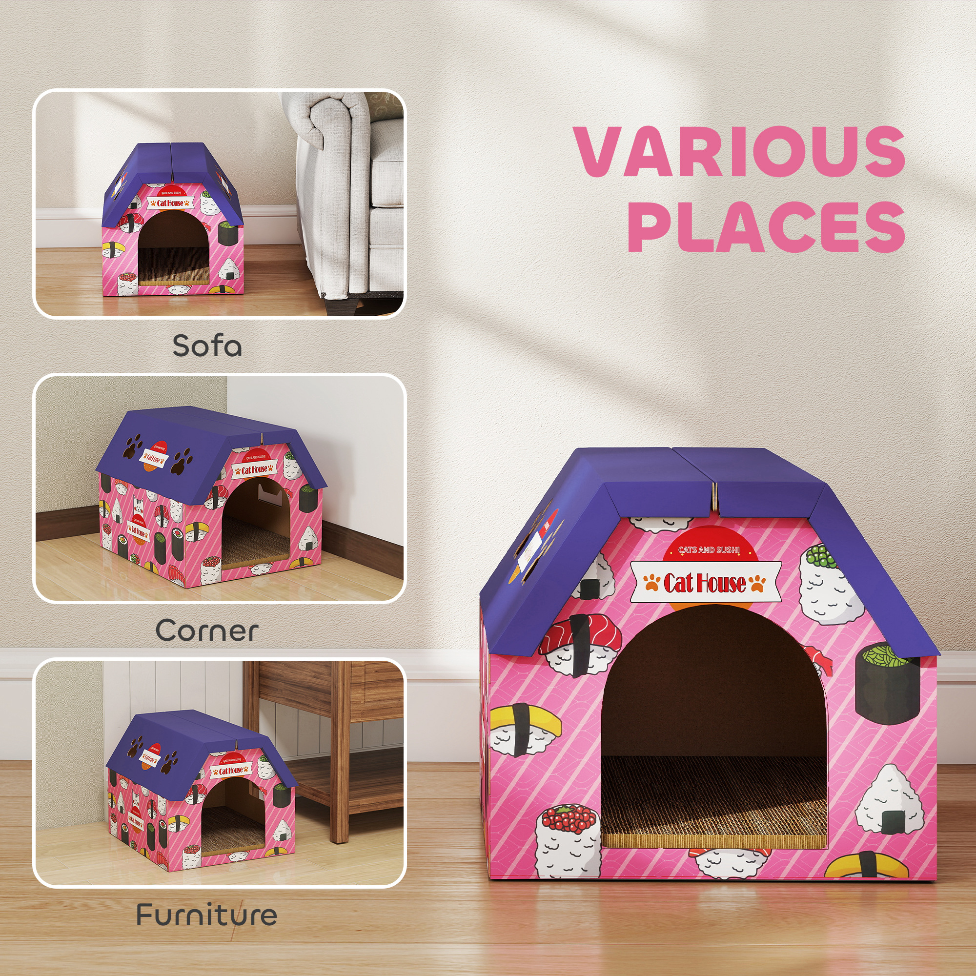 2 In 1 Gaming Style Cardboard Cat House With Scratching Board & Catnip For Indoor Cats photo 5