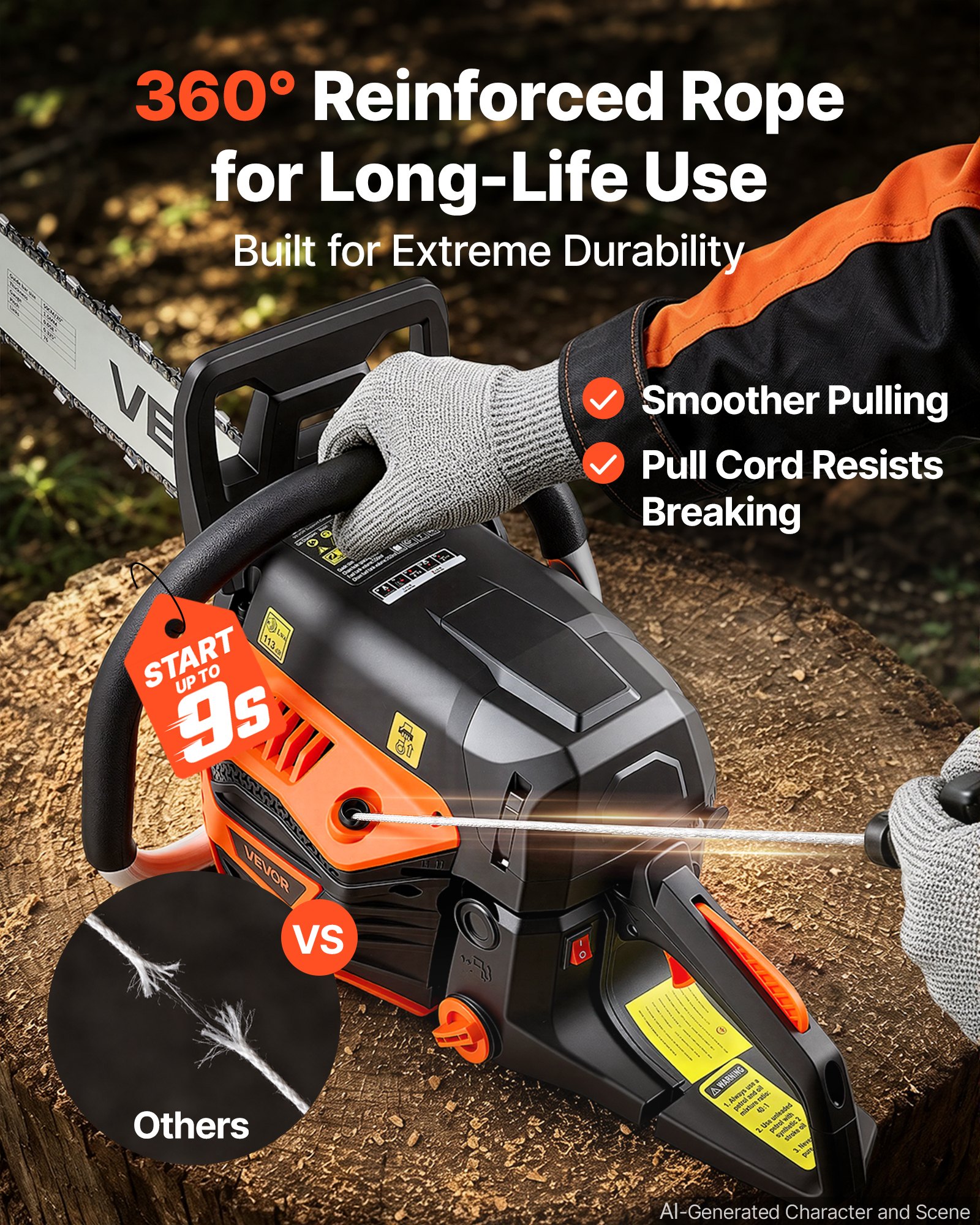 Gas Powered Chainsaw 20 Inch 58CC 3.22HP 2 Stroke Engine Gas Chainsaw, For Wood Cutting, Tree Trimming & Land Clearing, Throttle-Synced Choke, Power Chain Saw With Non-Slip Handle & Dual Tanks photo 5
