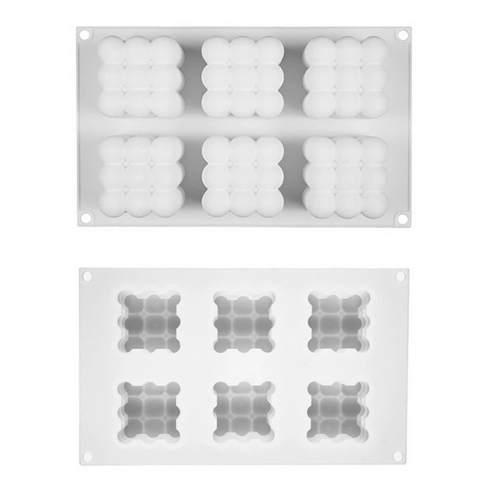 2Pcs 6 Cavities 3D Cube Candle Mould Silicone Square Bubble Dessert Mold photo 7