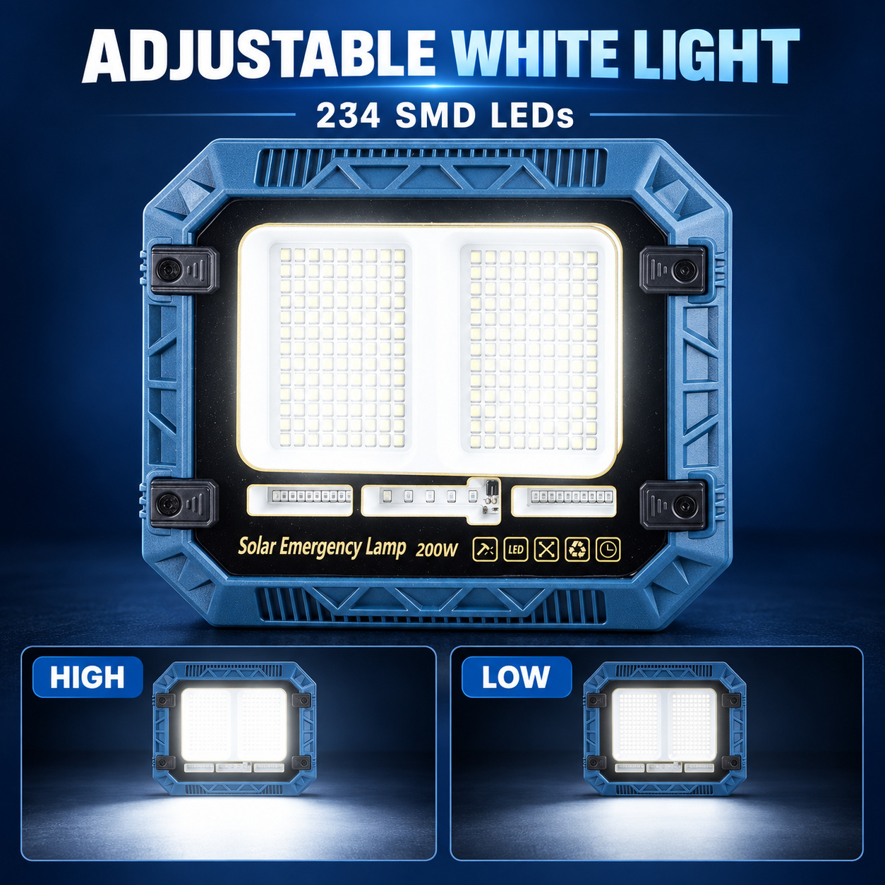 Solar Powered Rechargeable Battery Display 18650 W8113 2 LED Flood Light Red Blue Warning SMD photo 8