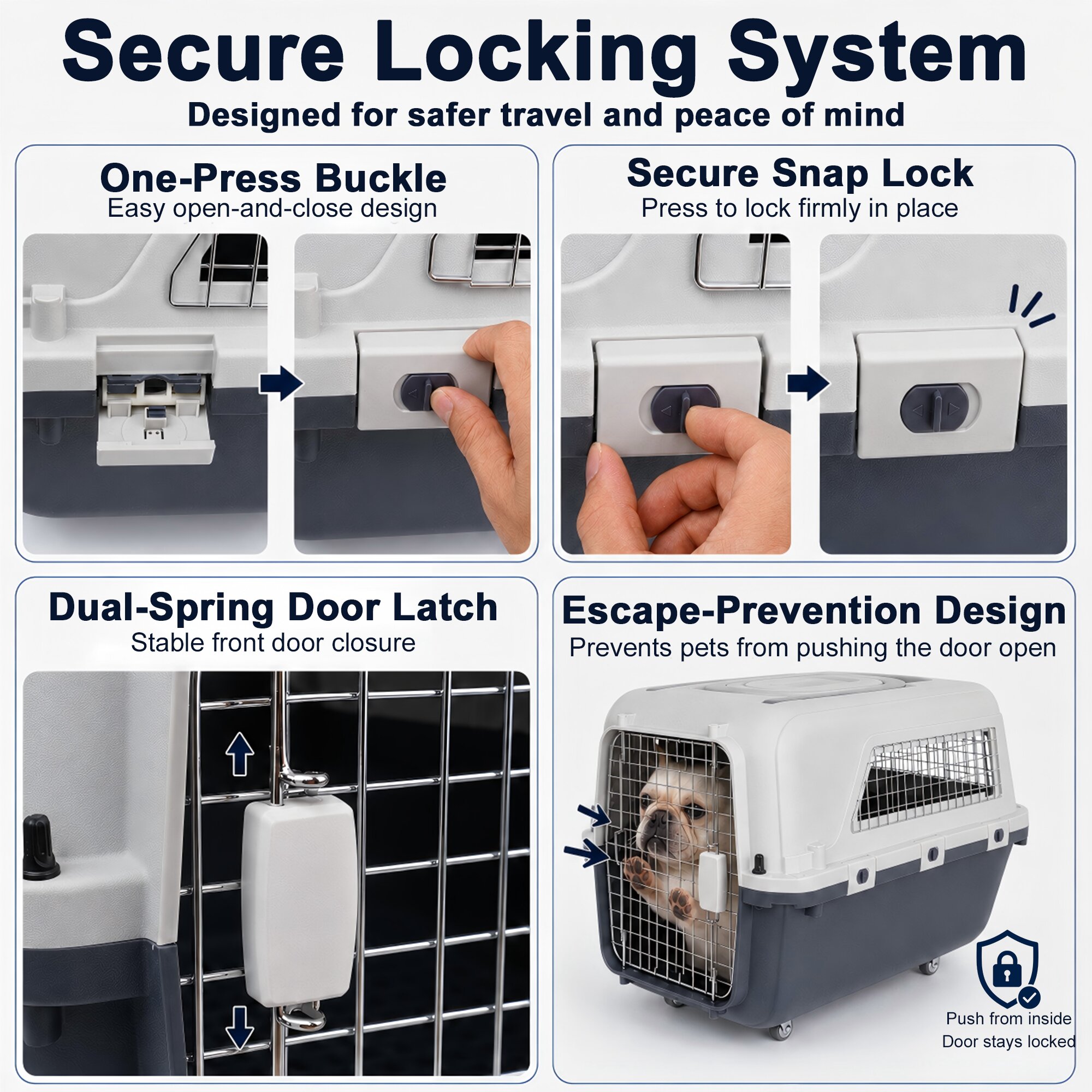 Large Pet Carrier For Cats And Dogs, Travel Crate With Ventilated Metal Door, Dual-Point Locking System, Removable Wheels And Detachable Top, Kennel For Car Travel photo 8