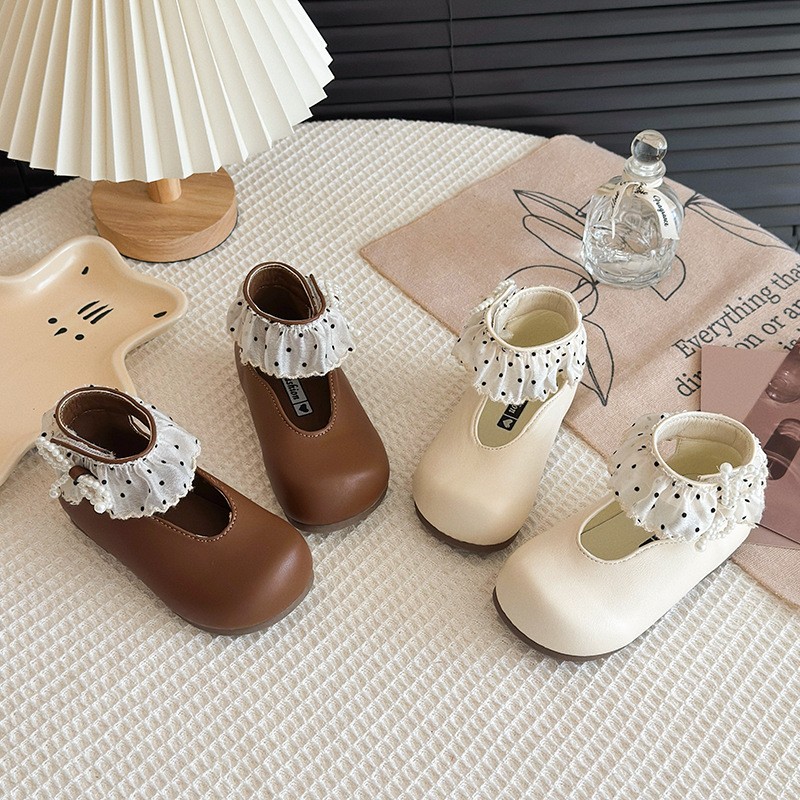 2026 Spring New Kids Princess Shoes, Lace Ruffle Pearl Decor Flats, Elegant Fashion Casual Single Shoes For Baby Girls photo 2
