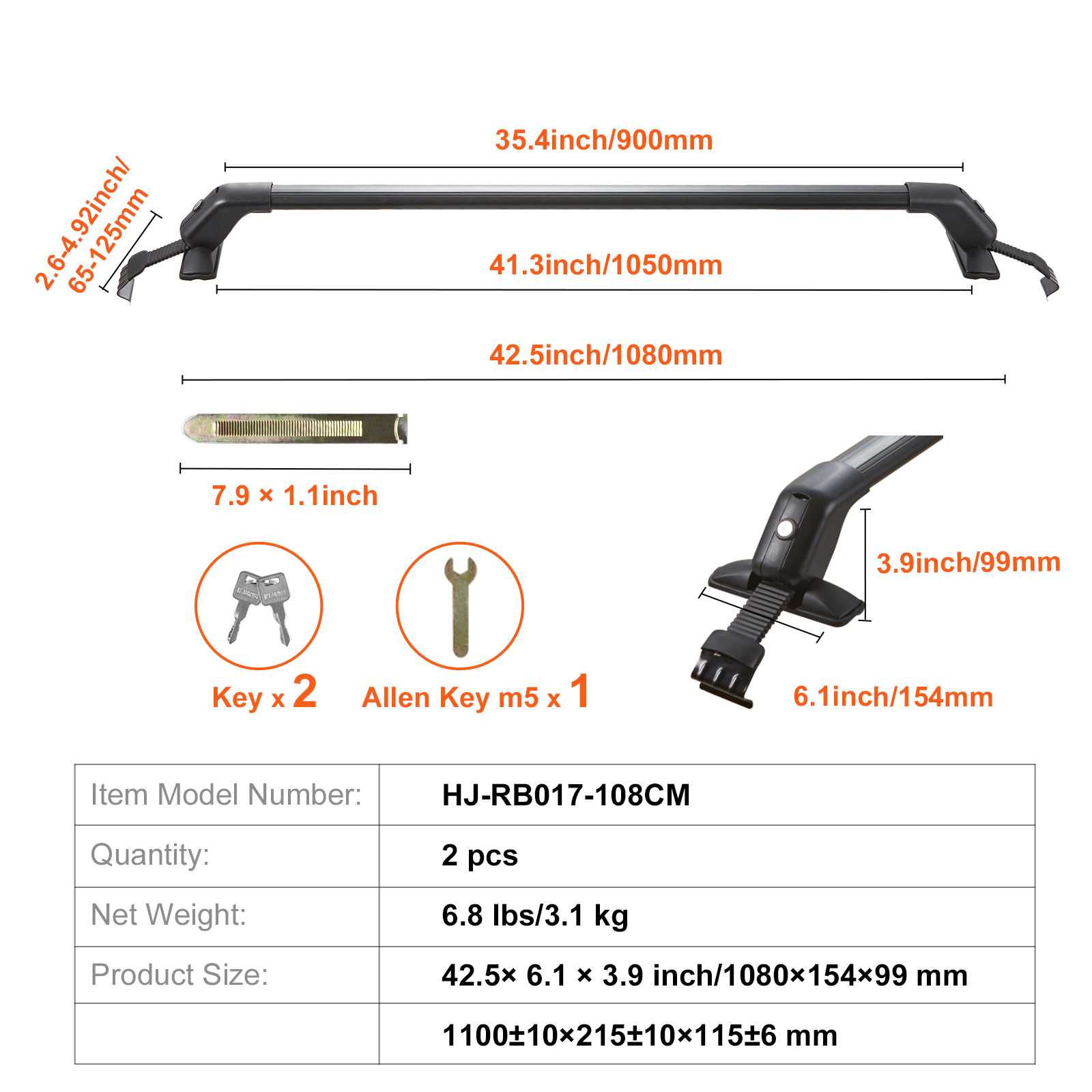 Universal Roof Rack Cross Bars, 41.3in Aluminum Roof Rack Crossbars, Fit Roof Without Side Rail, 155 Lbs Load Capacity, Adjustable Bare Roof Crossbars With Locks, For SUVs, Sedans, And Vans photo 8