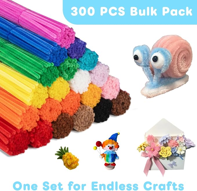 300-Piece Pipe Cleaners Chenille Stems 20 Colors Fuzzy Bendable Craft Sticks For DIY Arts And Crafts photo 2