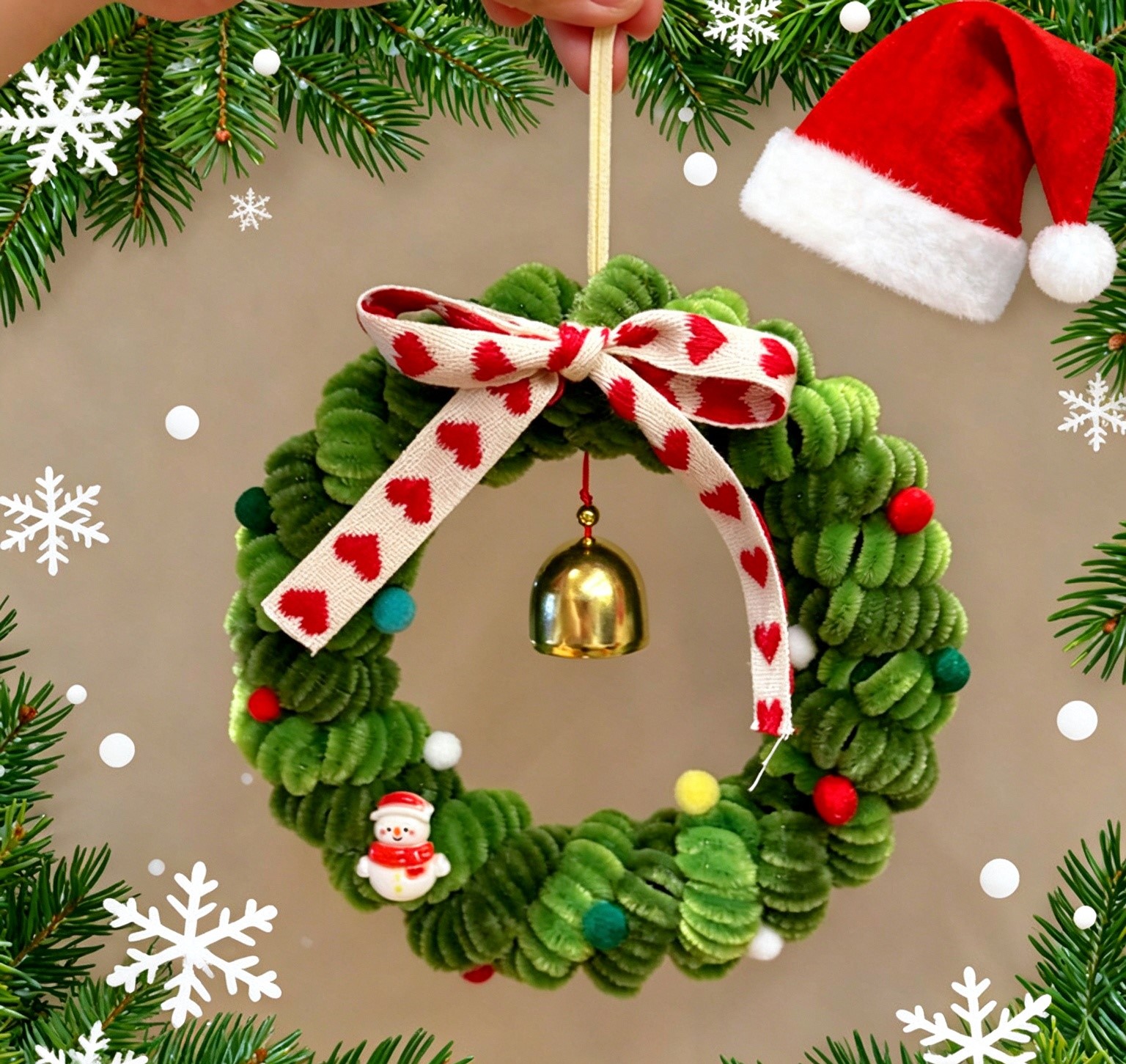 Handmade Pipe Cleaner Christmas Wreath Ornament Creative Xmas Tree Hanging Decor Christmas Gift photo 2