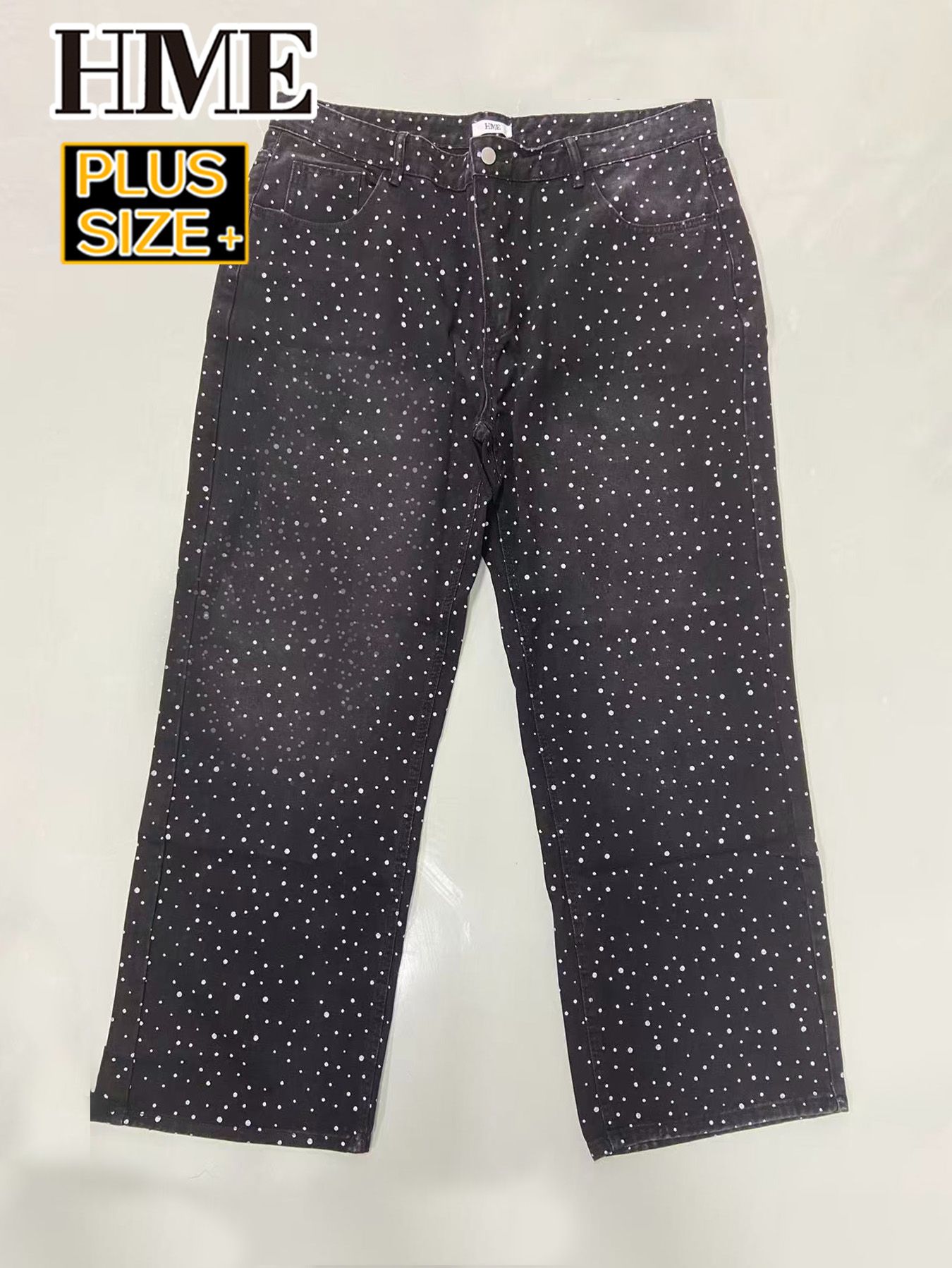 Rhinestone Black Jeans Men Loose Fit Denim Pants Fashion Streetwear Plus Size Big Tall Jeans Ready Stock photo 4