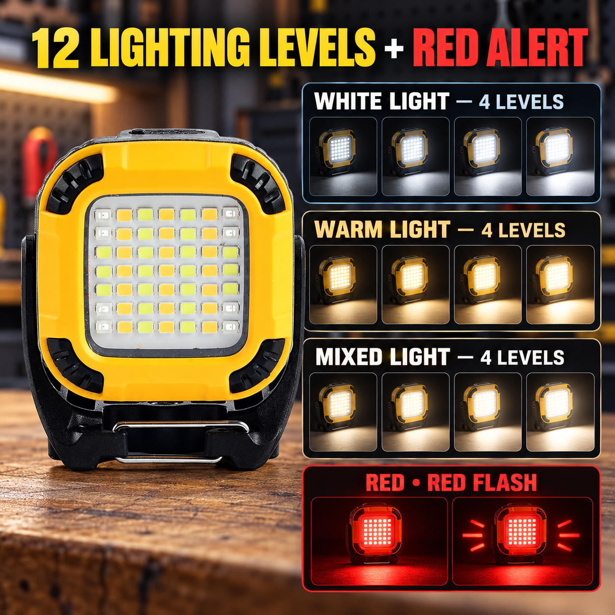 Rechargeable Magnetic Battery Display Type C LED Work Light Base Hanging W8129 2 Flood Hook photo 8