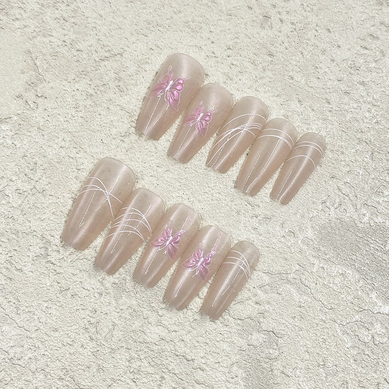 Nude Butterfly Cat-Eye Press-On Nails photo 6