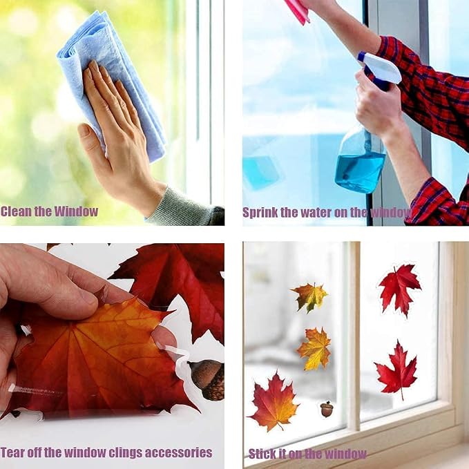 91-Piece Maple Window Clings 6-Sheet Fall Leaves Acorns Stickers For Autumn Thanksgiving And Halloween Decor photo 2