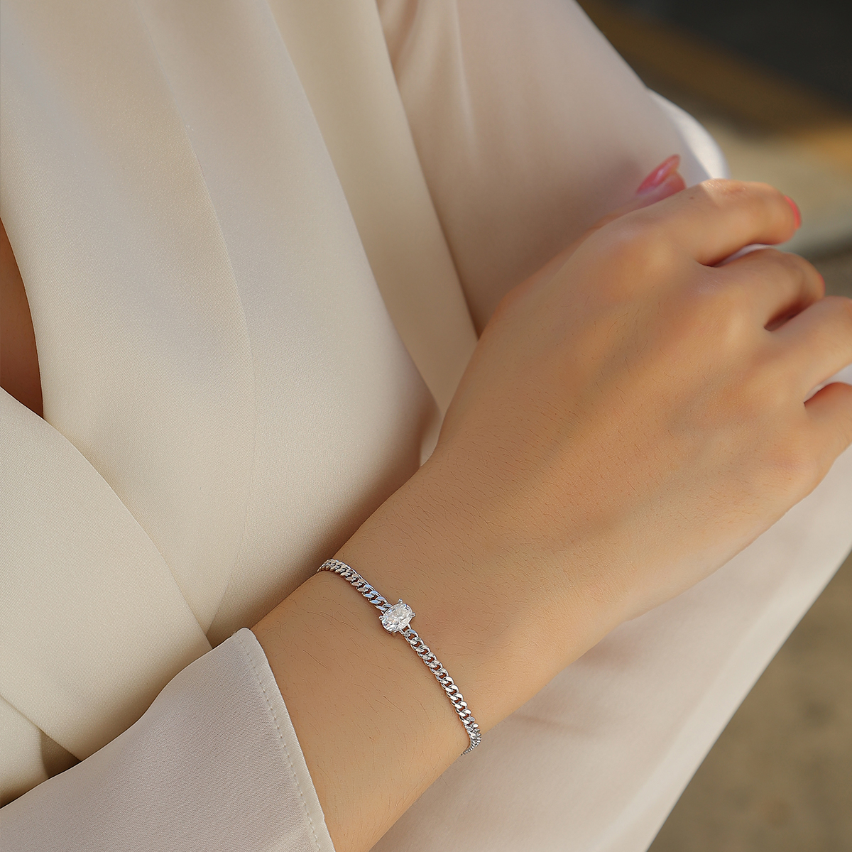 S925 Silver 1ct Oval Moissanite Bracelet, 4.7g 16&5cm Adjustable Cuban Link, D VVS1 GRA photo 4