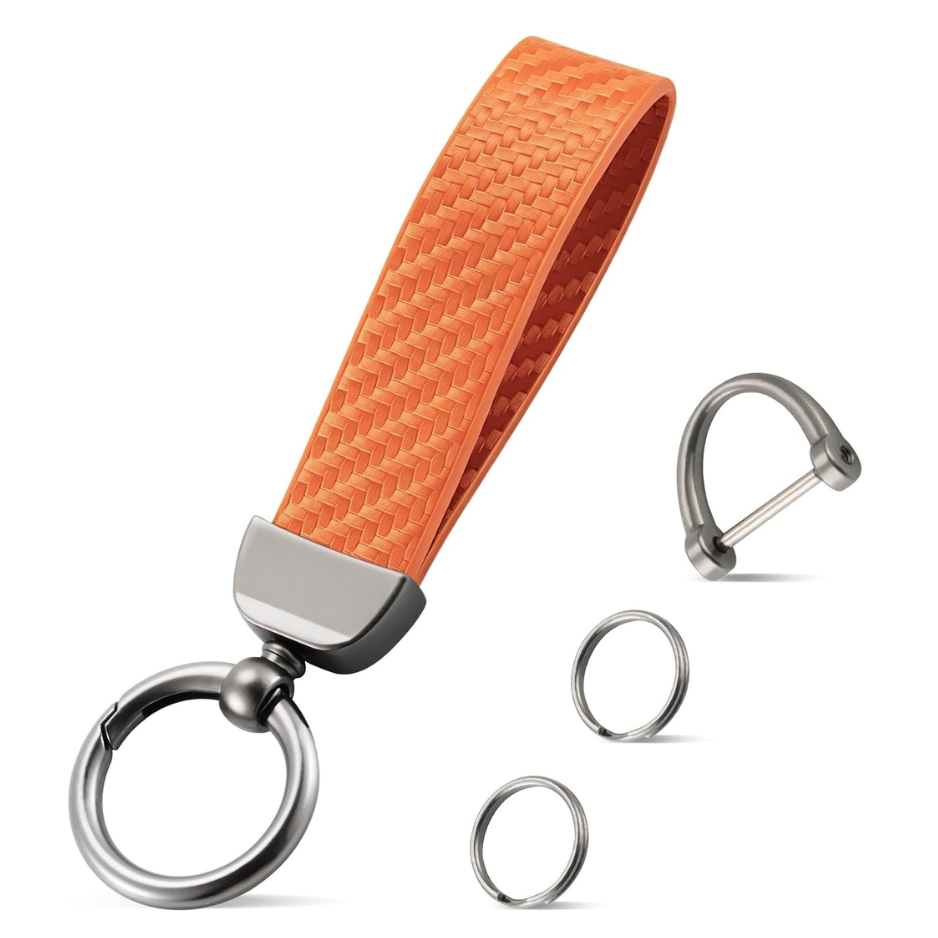 Leather Keychain, Carbon Fiber Car Key Chain With Anti-Lost D-Ring And 2 Key Ring, Keychain Wristlet, Car Accessories, Universal Keychain For Men And Women photo 6