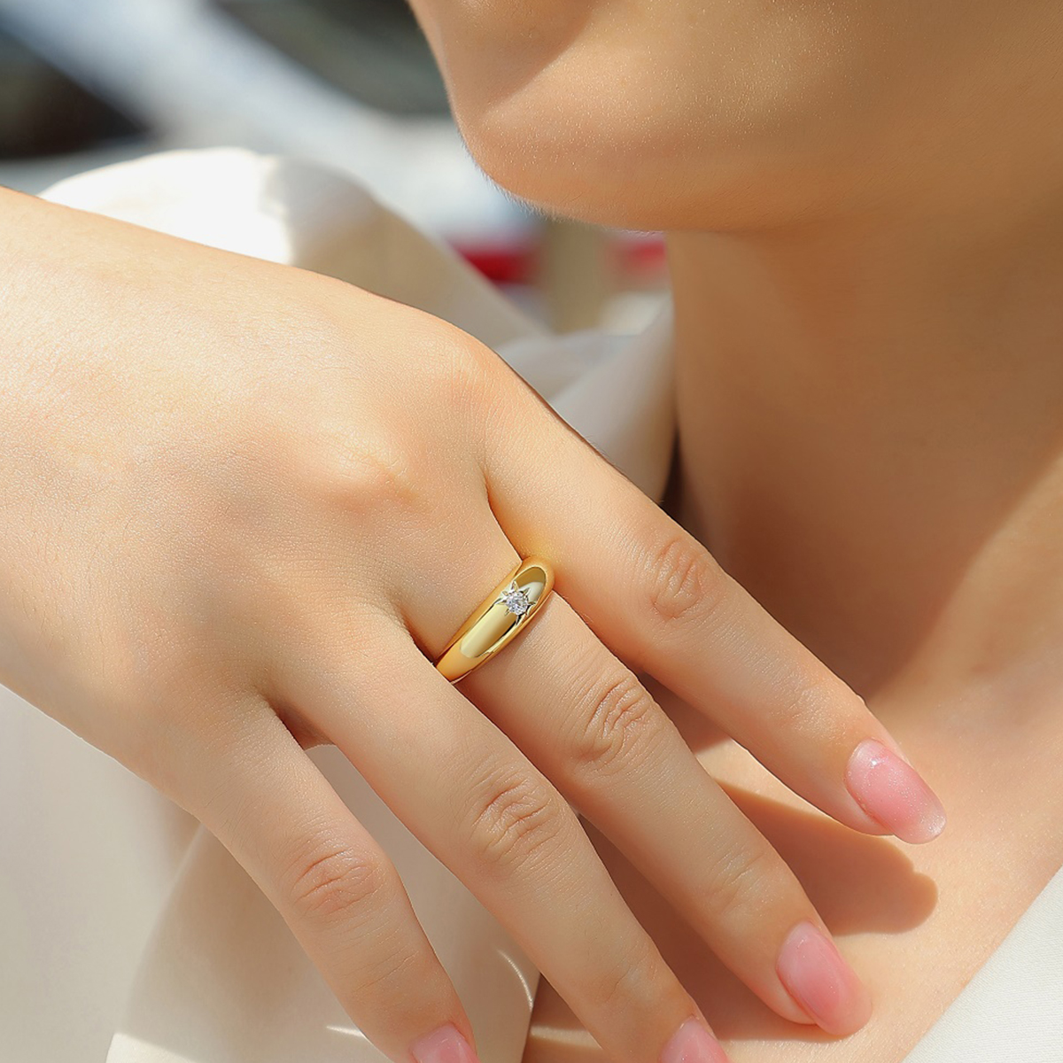 S925 Silver 3.2g Gold Plated Moissanite Ring, 6.35mm Star Setting Dome, D VVS1 GRA US 5-9 photo 5
