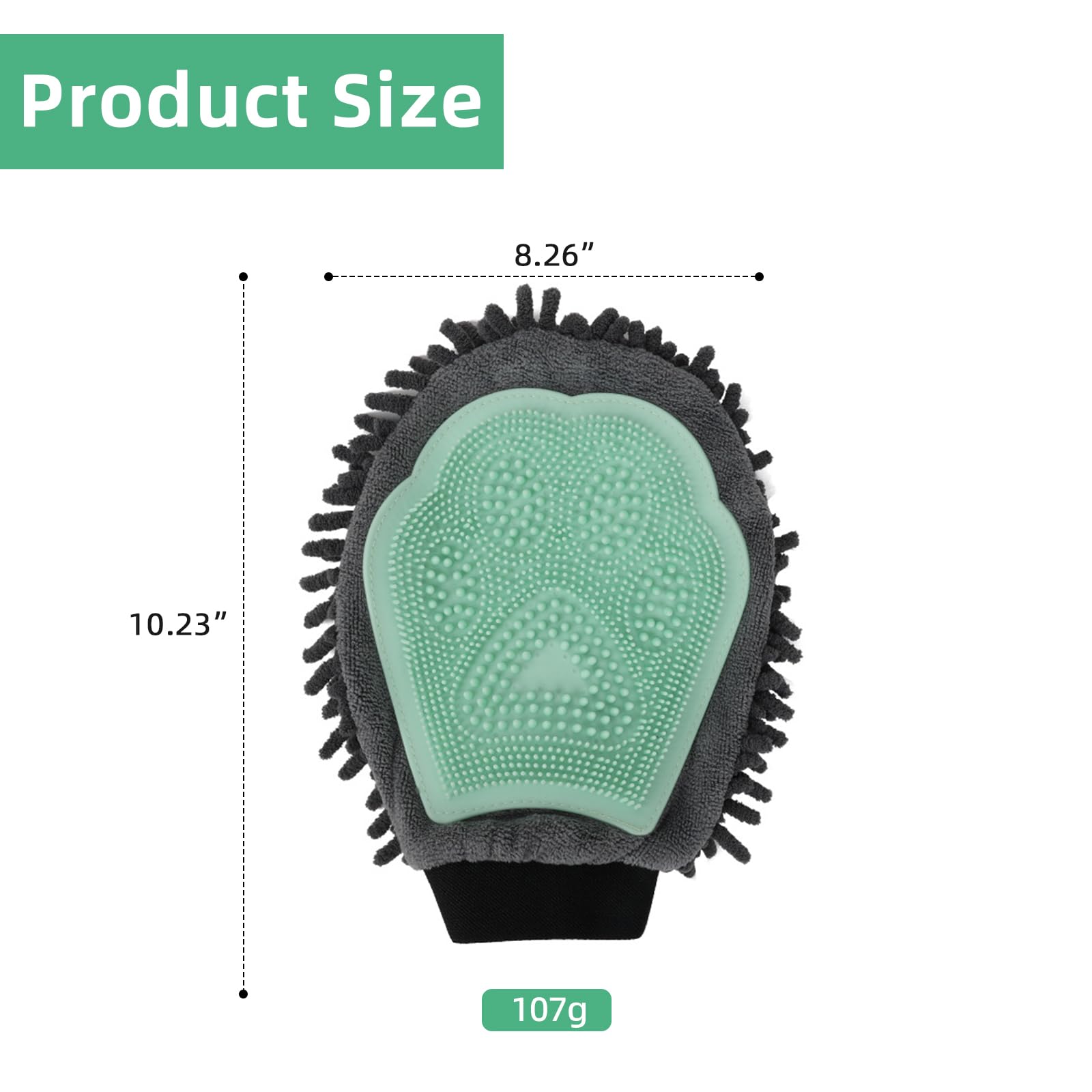 Green Double-Sided Dog Bath Glove Dog Washing Glove For Dogs&Cats Massage Dog Brush Glove,Chenille Absorbent Pet Towel Mitt,Pet Grooming Glove For Hair Removal Glove,Pet Bathing Glove photo 5