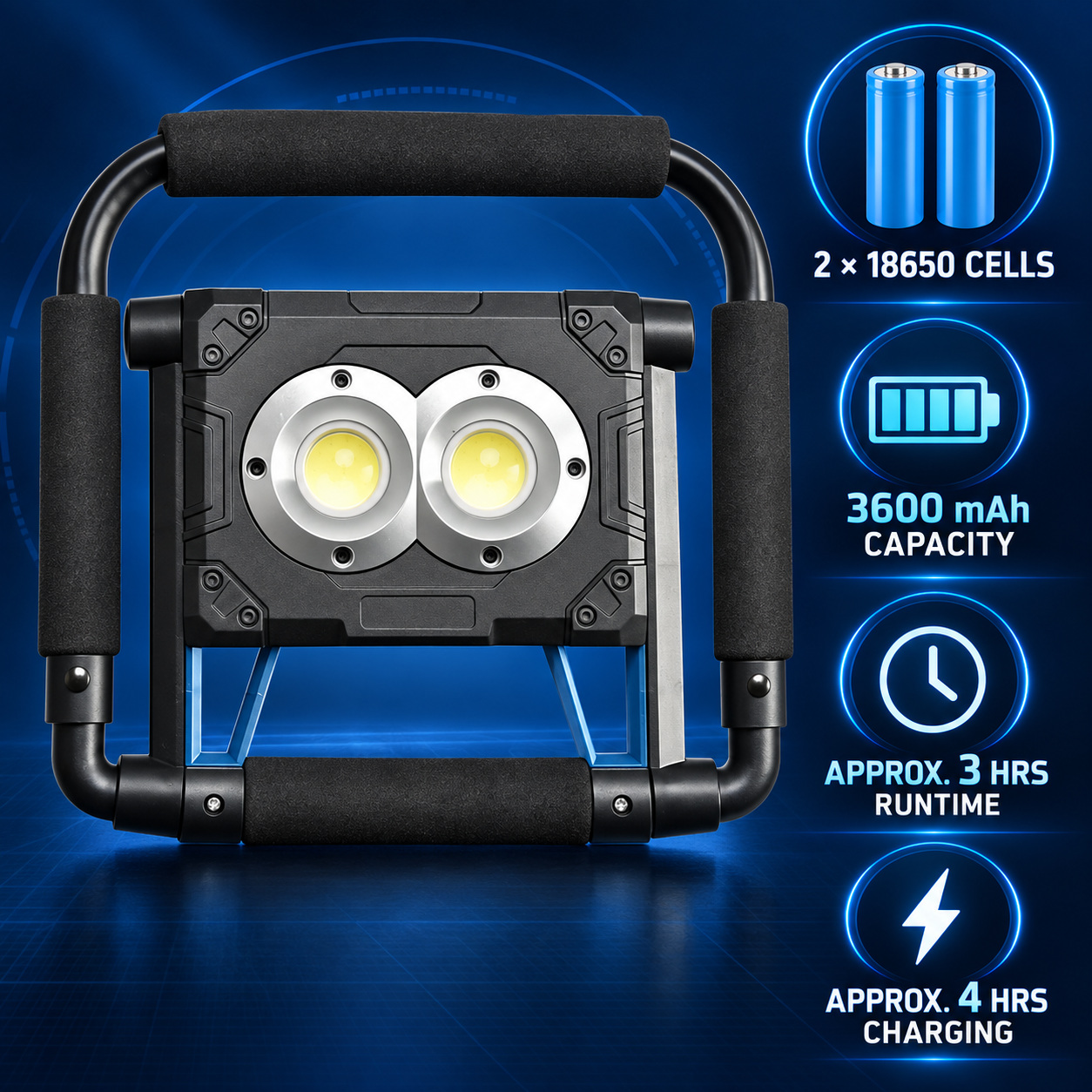 Solar Powered Rechargeable Magnetic Battery Display LED Flood Light W874 3 3600mAh 30W Work Lamp photo 8