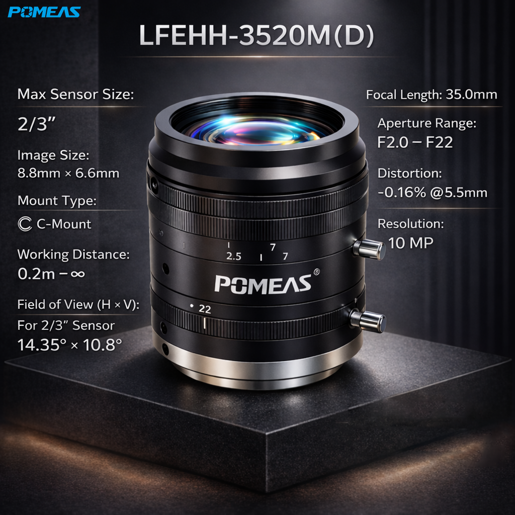 LFEHH-3520M 35mm F2.0 10MP Fixed Focal Length Machine Vision Lens For 2   3 Inch Industrial Cameras photo 3
