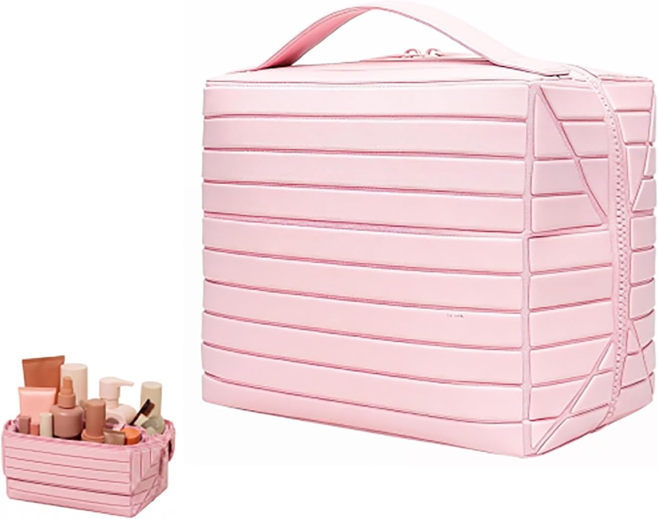 Foldable Standing Makeup Bag With Large Capacity And Multiple Compartments, Portable Toiletry Bag, Travel Skincare Products, Cosmetics Storage Bag photo 1