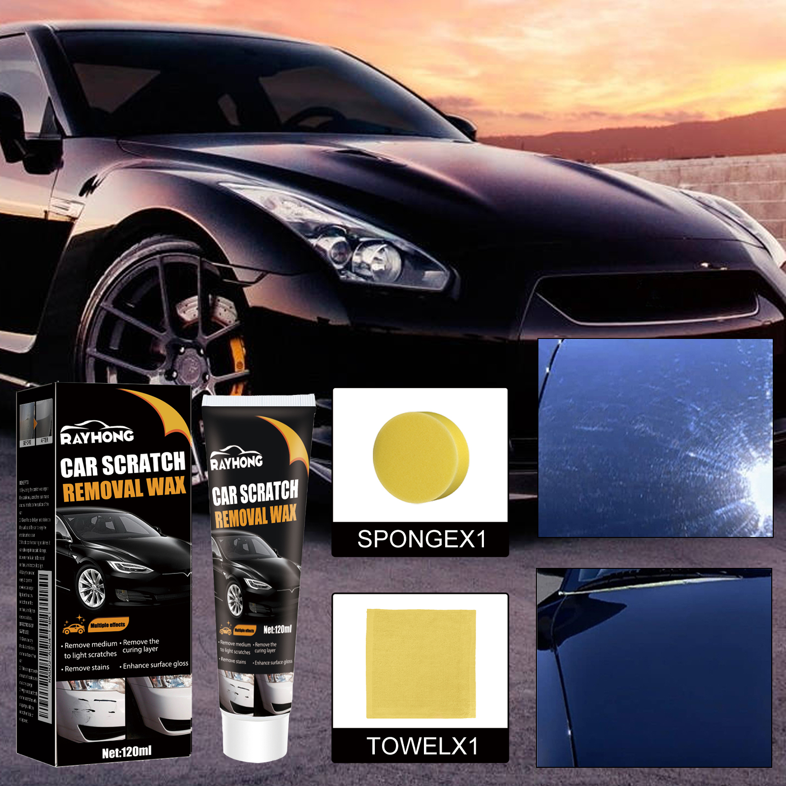 Car Scratch Wax Kit 120ml Bottle-1 Cloth-1 Sponge 1Box photo 5