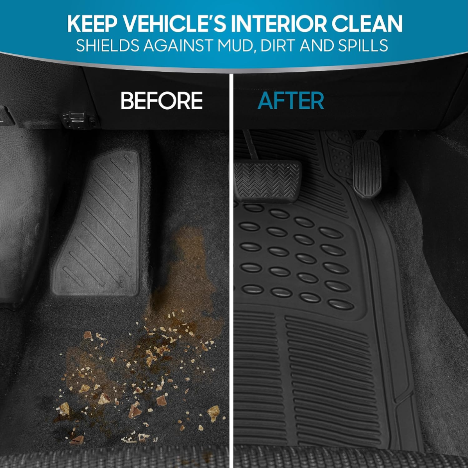 BLACK Floor Mats For Cars Trucks SUV, 4-Piece All-Weather Car Mats With Universal Fit Design, Durable Car Floor Mat With Capture Ridges, Waterproof Rubber Floor Mat For Cars photo 2