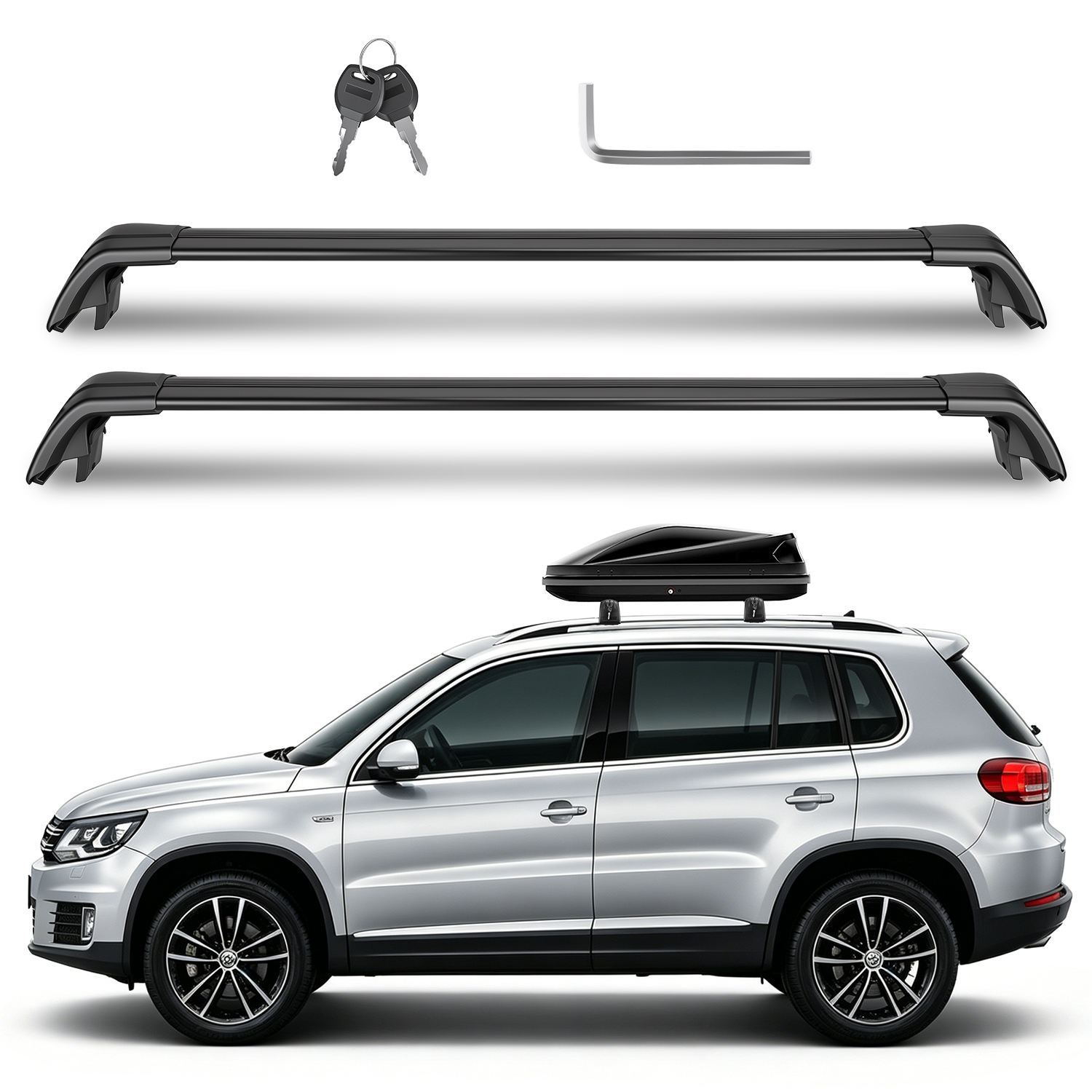 Roof Rack Cross Bars Fit For Tiguan 2018-2026 & Taos 2022-2026 With Factory Raised Side Rails Lockable Aluminum Roof Cargo Carrier Bars 330lbs Max Load For Luggage Kayaks Bikes photo 7