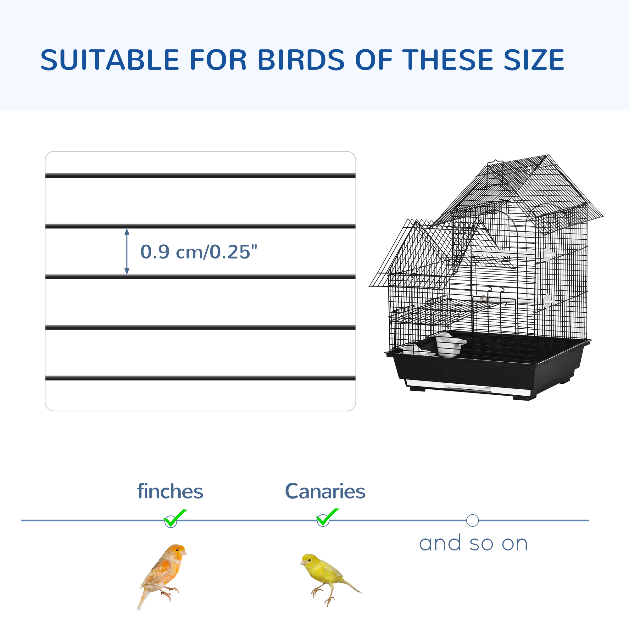 Small Bird Cage For Canaries Finches 47cm High With Swing 2 Perches Slide Out Tray 0.9cm Bar Spacing photo 4