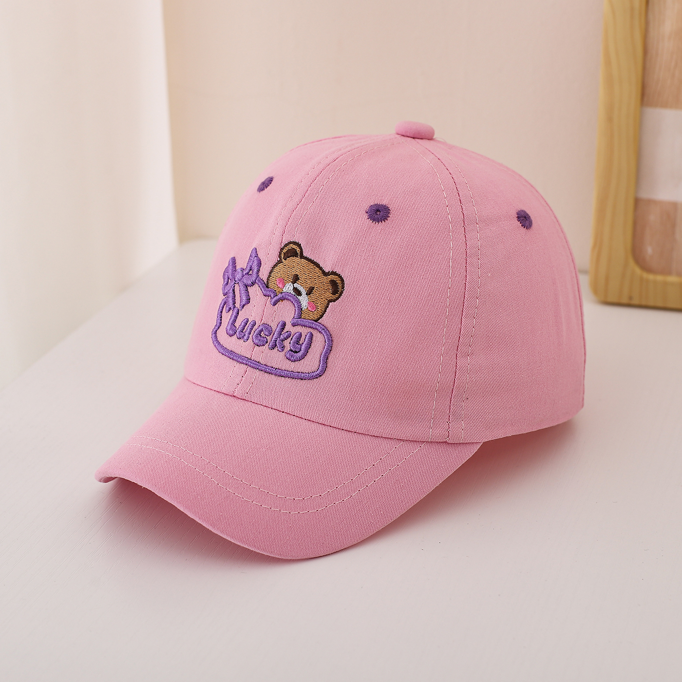Children's Single-color Cute Little Bear Bow Tie Embroidered Adjustable Simple Casual Baseball Cap Suitable For Travel And Sports photo 7