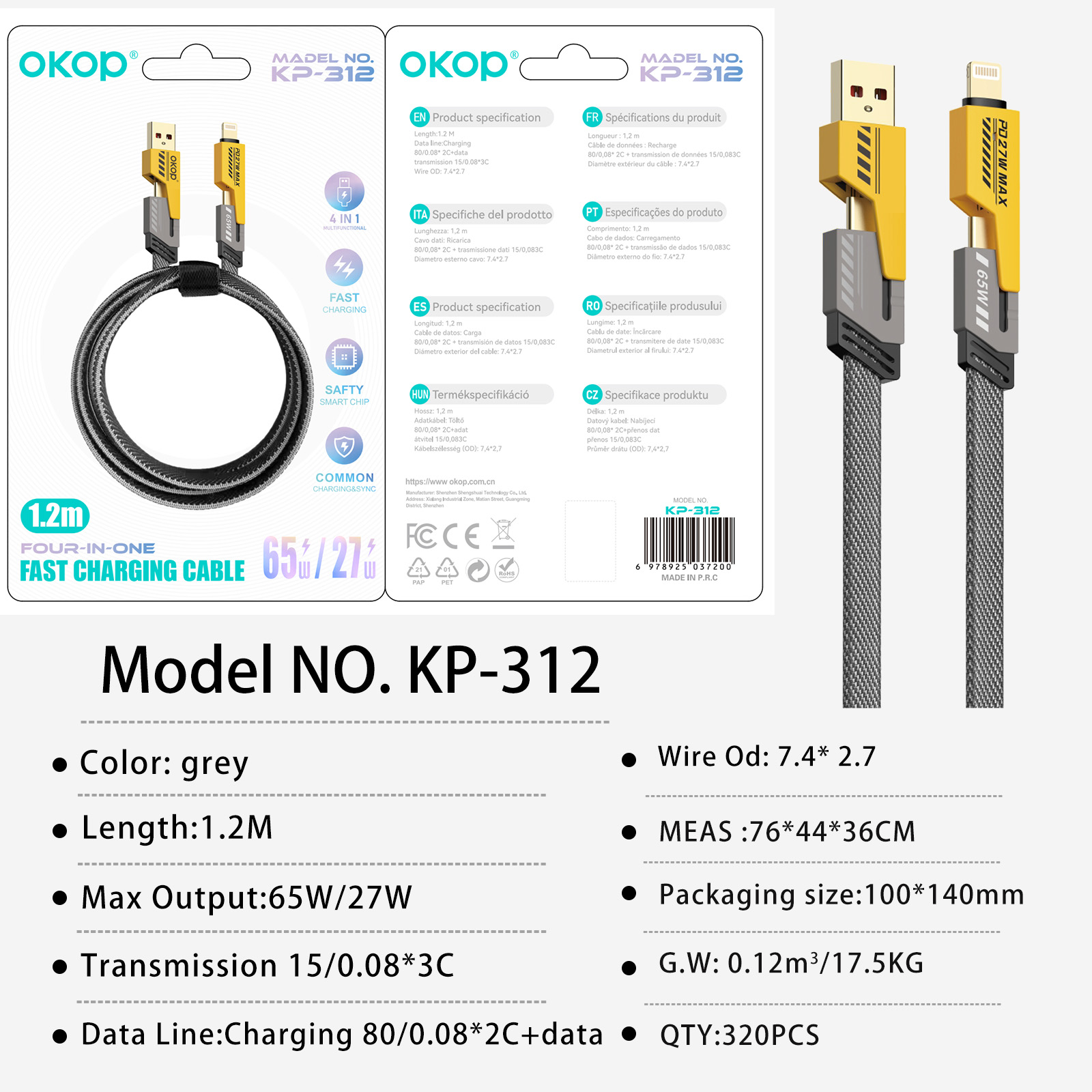 KP-312 65W 4-in-1 Retractable Charging Cable Fast-Charging Best-Selling Model Compatible With Appl Huawe Phones In Stock photo 2