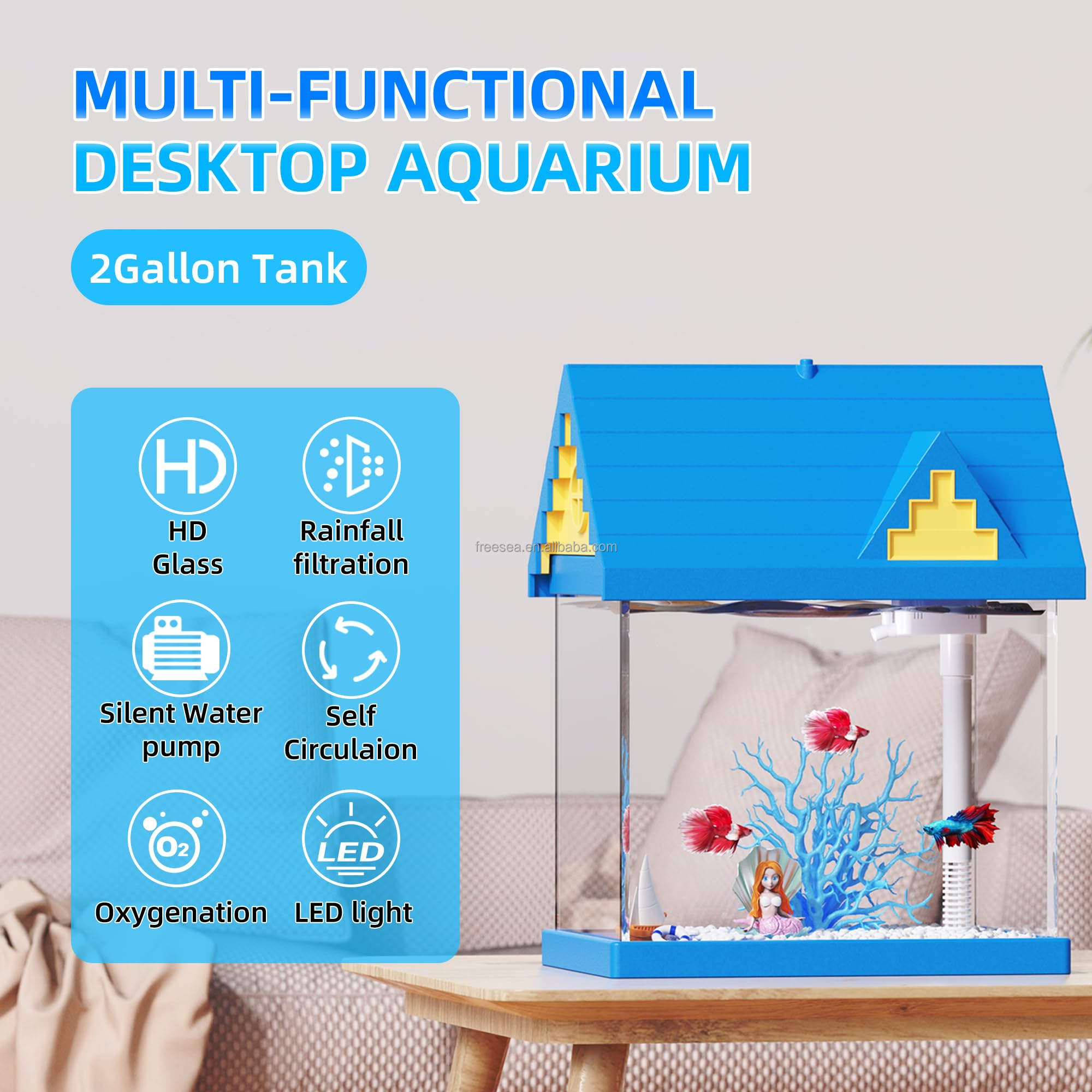 FREESEA 2-gallon Acrylic Fresh-keeping Fish Tank, Equipped With Filtration And Lighting, Suitable For Shrimp, Jellyfish, And Goldfish, Ideal For Children's Bedrooms. photo 5