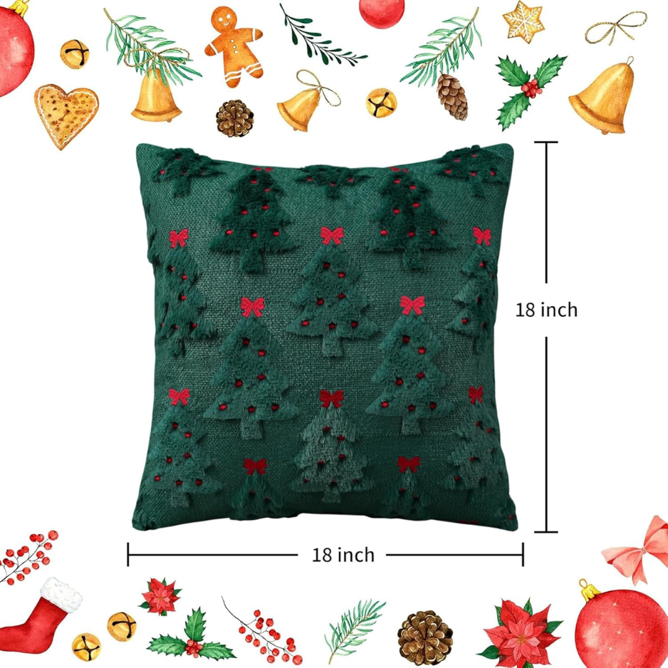 2Pcs Christmas Pillow Covers 18x18, 3D Jacquard Faux Fur Decor photo 3