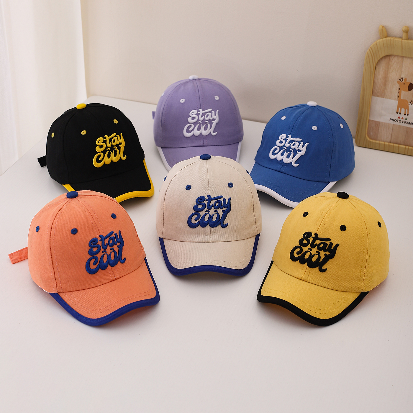 Children's Multi-color Edge-stitching Creative Font English Embroidery Adjustable Trendy Baseball Cap Fashionable Sport Shopping photo 3