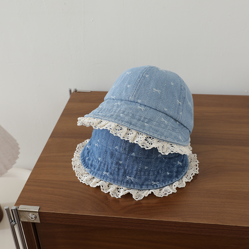 Children's Korean-style Textured Butterfly Knot Lace Trimmed Sailor Hat, Washed And Distressed Wide Brim Soft Cap photo 7