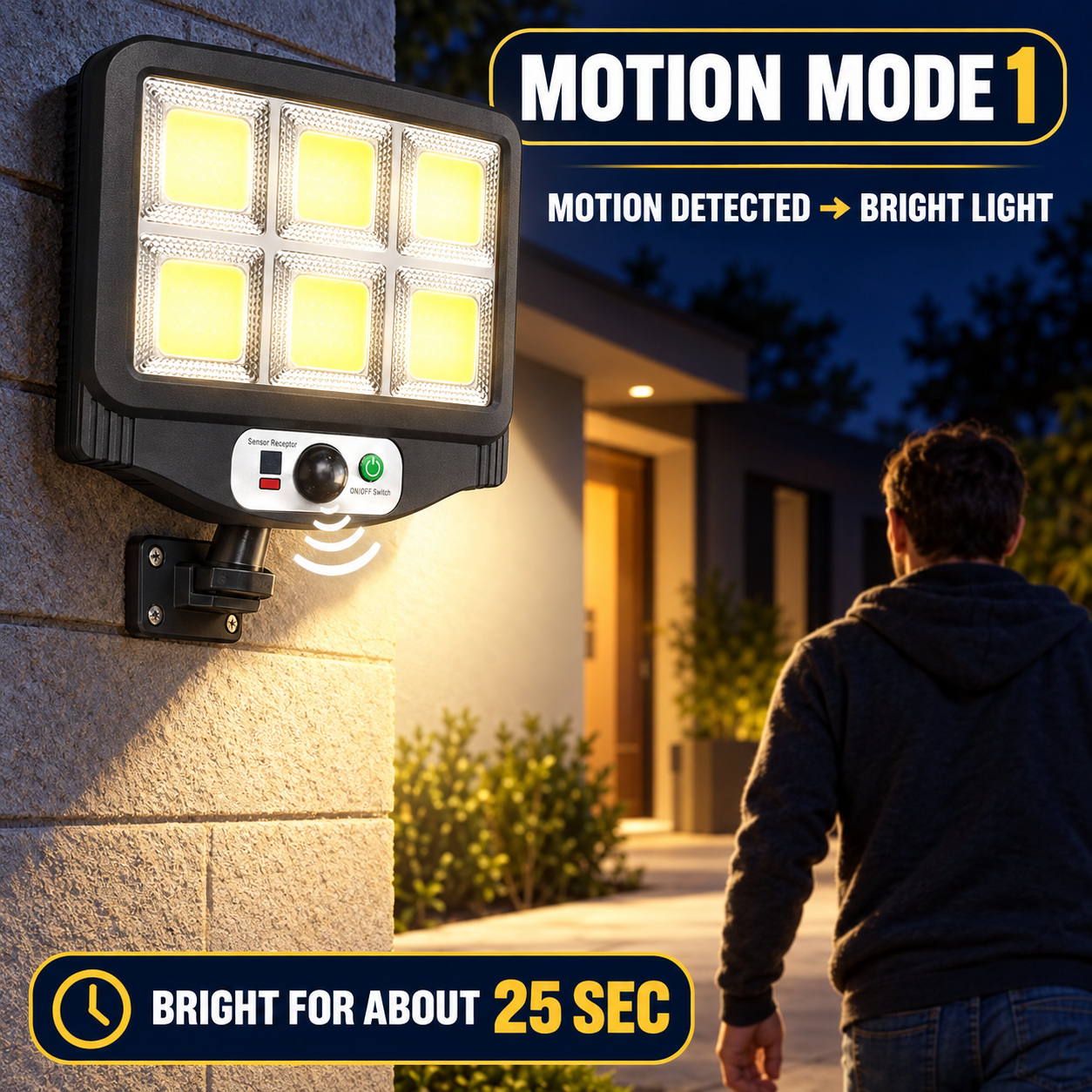 Solar Powered Rechargeable Motion Sensor COB LED Work Light 1500mAh For Auto W781 6 Street photo 5