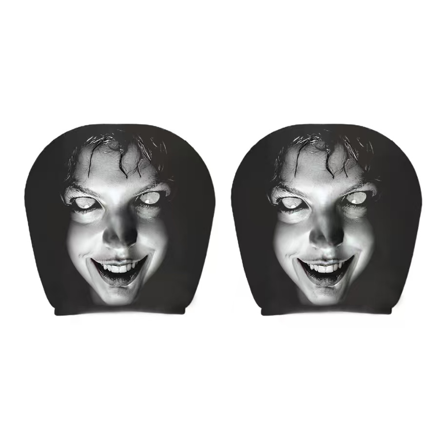 Car Headrest Cover 2 Pack Scary Face Pattern Seat Protector Halloween Decor photo 3