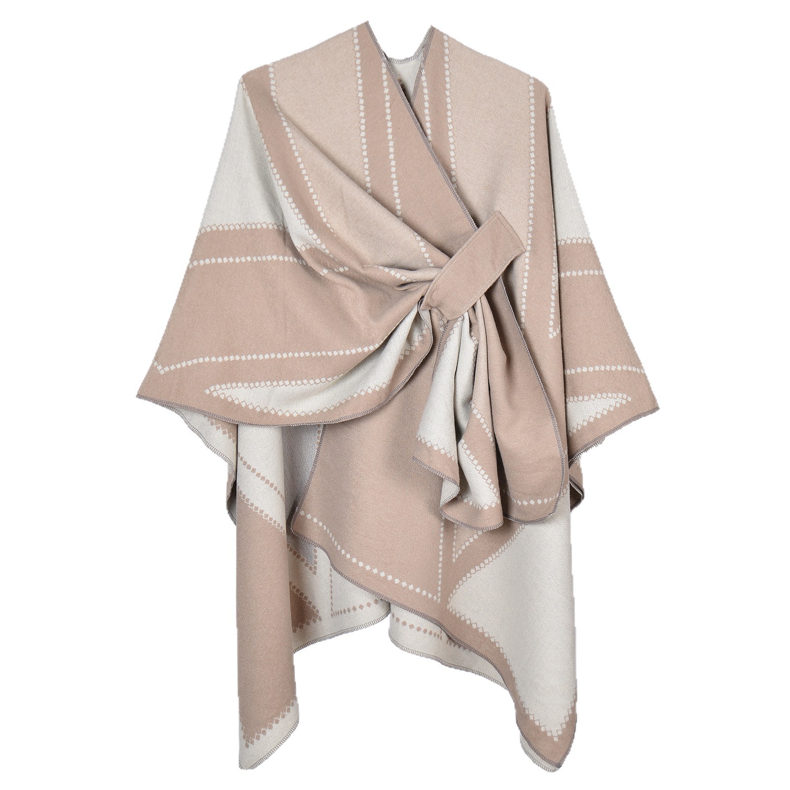 Women's Belted Shawl, Fashion Designer Thick Faux Cashmere Split Poncho Catwalk Outerwear photo 1