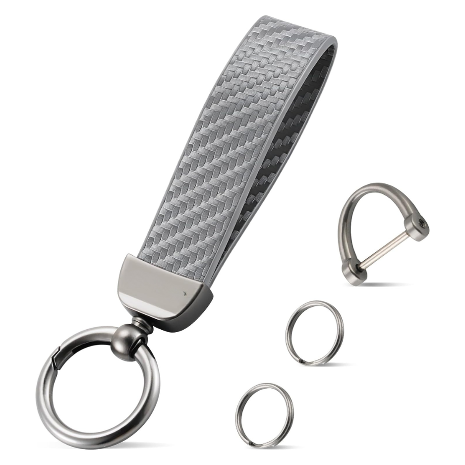 Leather Keychain, Carbon Fiber Car Key Chain With Anti-Lost D-Ring And 2 Key Ring, Keychain Wristlet, Car Accessories, Universal Keychain For Men And Women photo 2