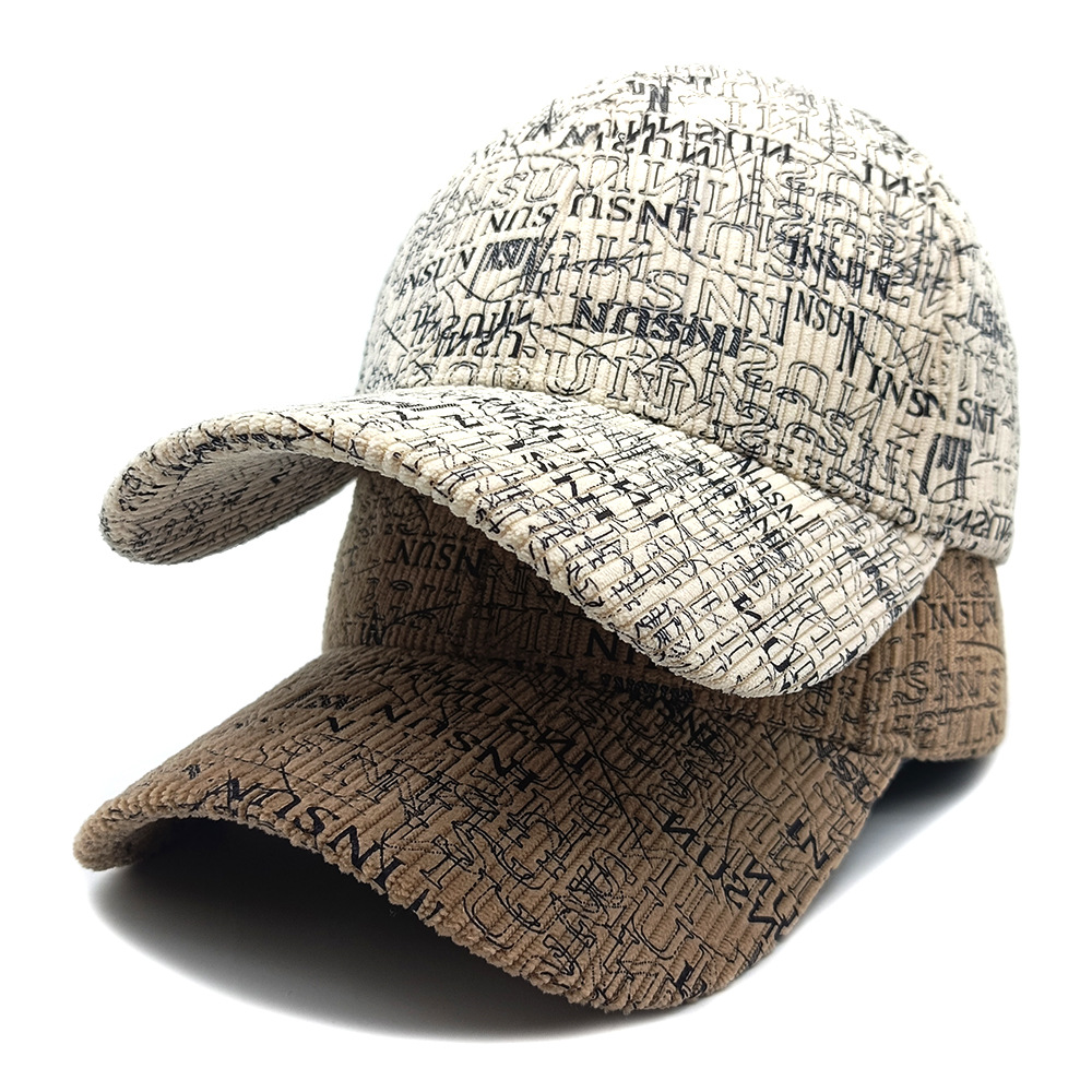 Spring And Autumn British Style Retro Full-Print Lettered Baseball Cap, Corduroy Multi-Purpose Casual Hat For Street Wear, Fashionable And Comfortable Leisure Hat photo 5