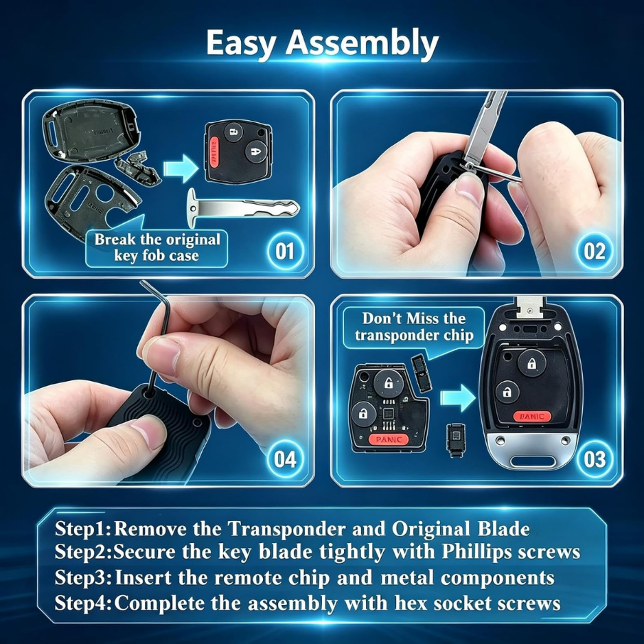 Replacement Key Fob Shell For Honda Accord, Civic, CR-V, Fit, Pilot And CR-Z, Protective Remote Key Case Cover photo 5