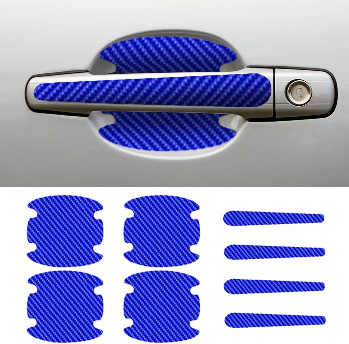 Carbon Fiber Car Door Handle Cup Protectors 8 Units, Blue Anti Scratch Inserts For Vehicle Door Handle Recesses photo 1