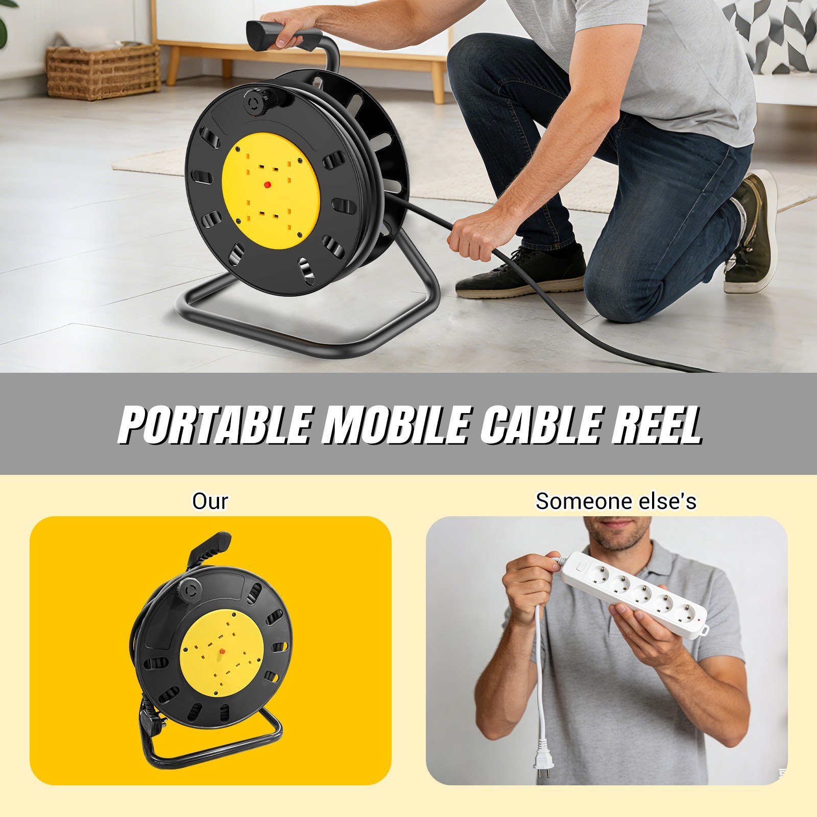 50M Cable Extension Reel Lead 4 Way Gang Mains Socket 13 Amp Heavy Duty Cable photo 4