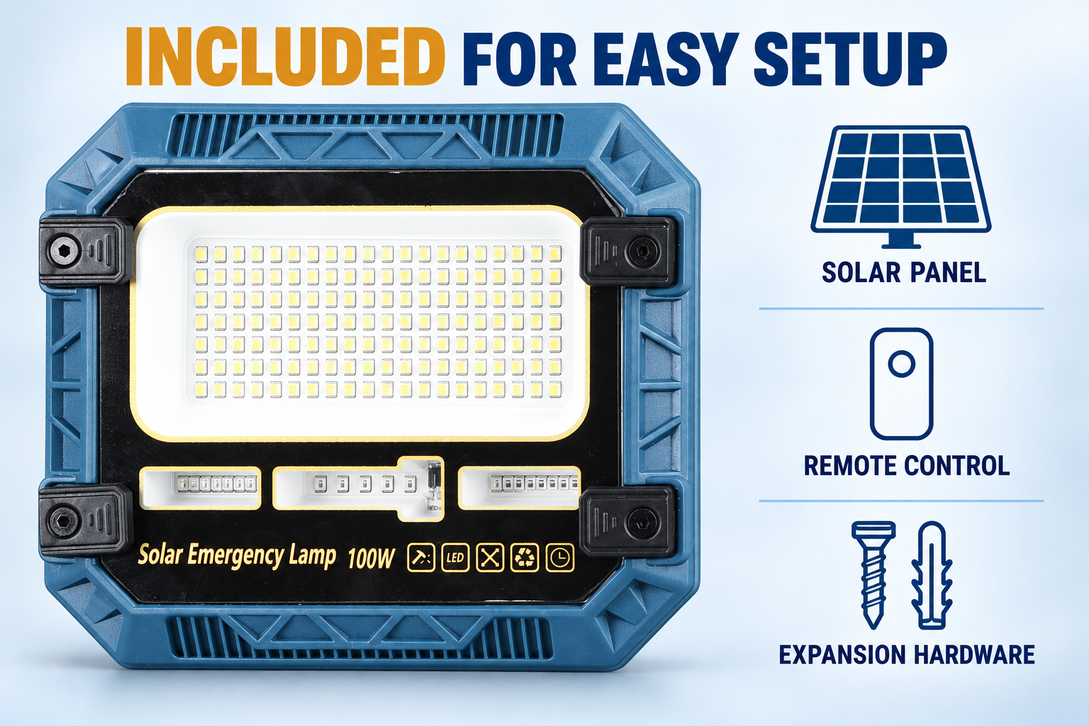 Solar Powered Rechargeable Battery Display 18650 W8114 1 Red Blue Warning LED Flood Light SMD photo 8