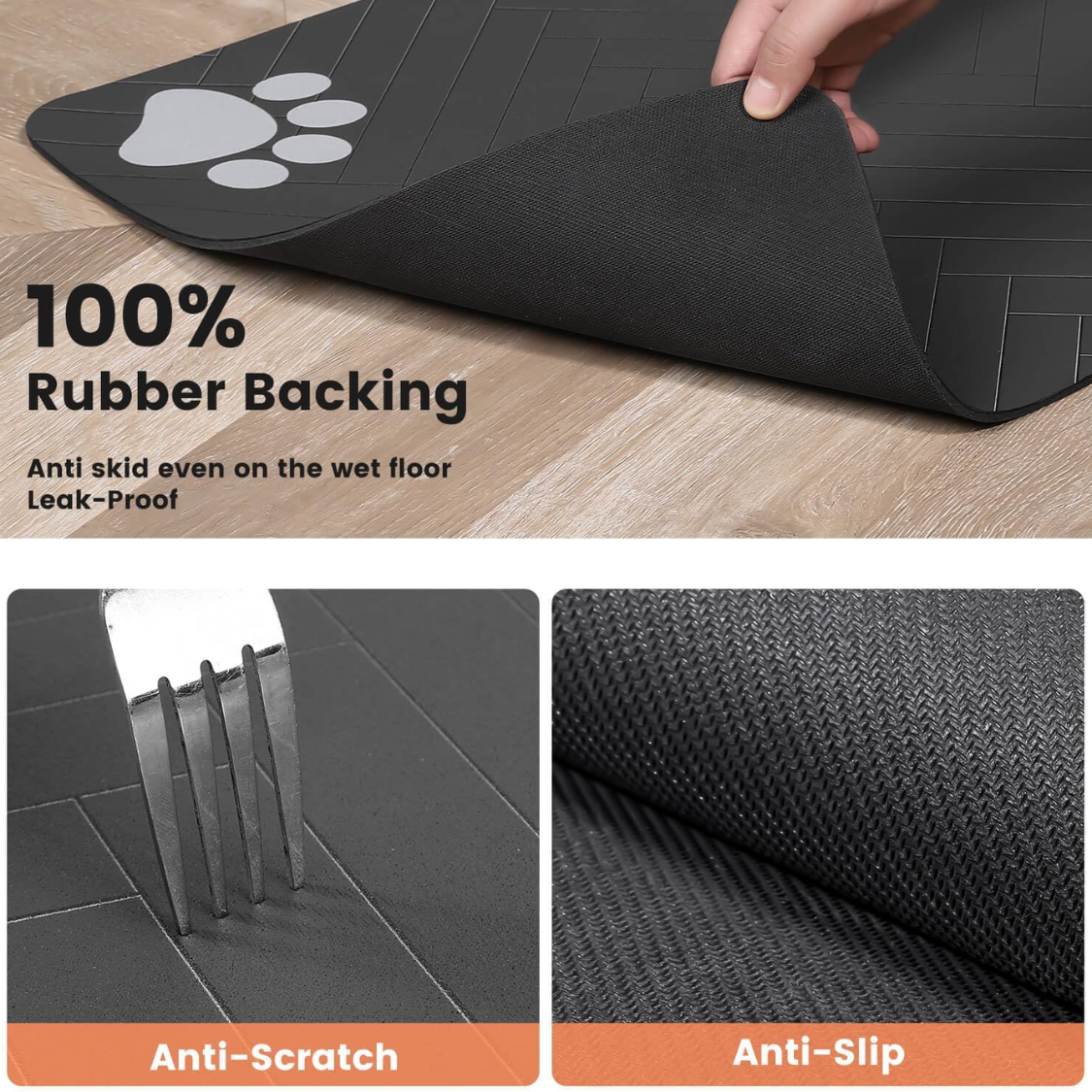 Absorbent Pet Feeding Mat 20x12 Inch, Waterproof Rubber Backing, Dark Gray Striped photo 6