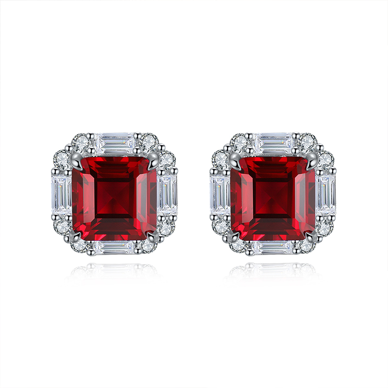 S925 Silver 5g Lab-Created Ruby Sapphire Emerald Studs, 8x8mm Octagon Cut, GRA Certified photo 2