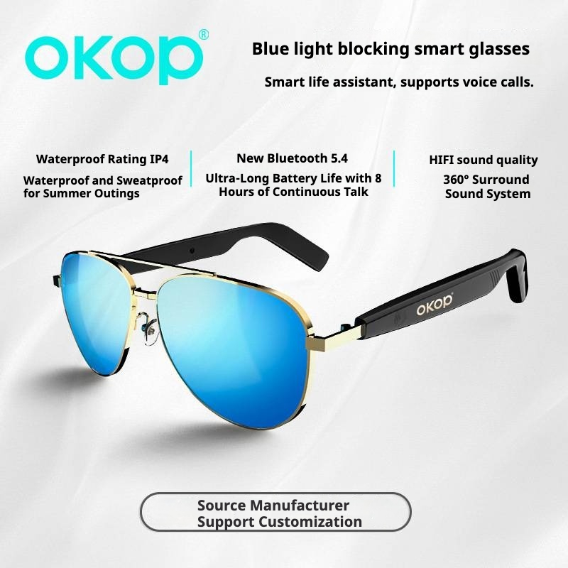 KP-Y101 Smart Bluetooth Glasses Waterproof Sweatproof Bluetooth Headset Voice Calls Blue Light Blocking Air Conduction In Stock photo 5